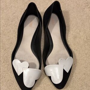 Melissa Black and White Heart Flats